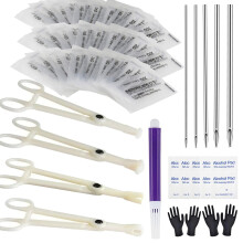 Professional Piercing Kit 42Pcs with Mixed Gauge Stainless Steel Needles and Clamps for Ear Nose Lip Belly