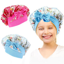 Kids Satin Sleep Bonnet Set, Adjustable Silk Night Cap for Natural Hair, Boys Girls Red Blue