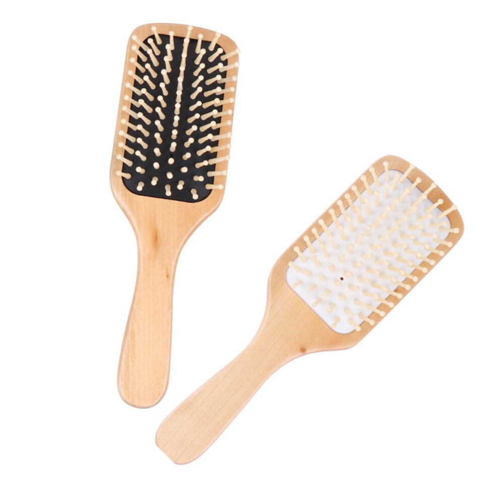 2pcs Wooden Hair Comb Set for Gentle Scalp Massage and Smooth Detangling, White Black