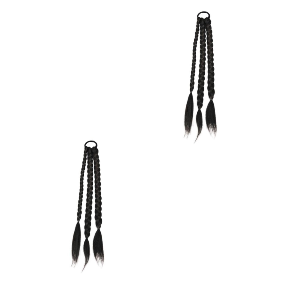 Unisex 2Pcs Long Braided Ponytail Extension For Women, Synthetic Hairpiece With Secure Elastic Attachment