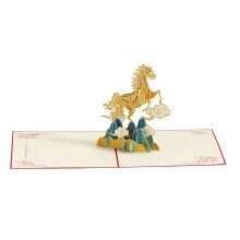 Cardstock Greeting Card Presenting 3D Horse Popup Designs-1