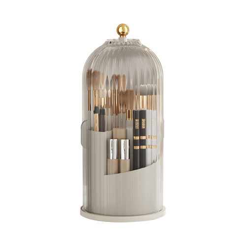Compact Cosmetic Brush Holder Rotating 360-white transparent
