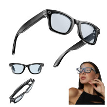 Bluetooth Smart Glasses with 720P HD Camera, Music Calls, Waterproof UV Protection, Blue