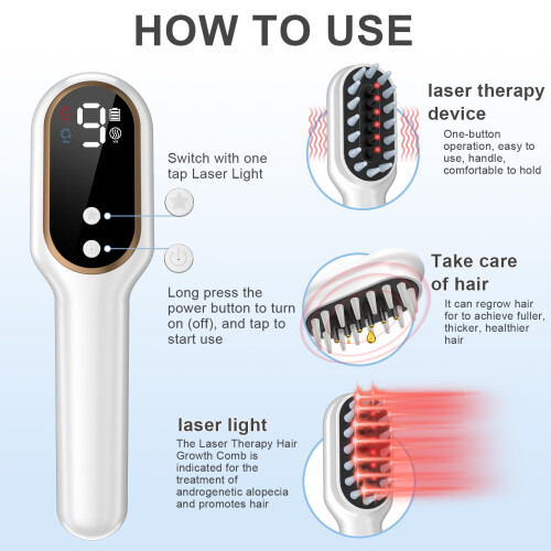 Laser Hair Growth Comb with Ergonomic OneButton Control for Targeted Scalp Coverage 2