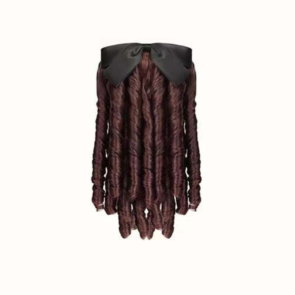 Curly Ponytail Extension with Bow, Heat Resistant Synthetic Hairpiece Dark Brown Clip In
