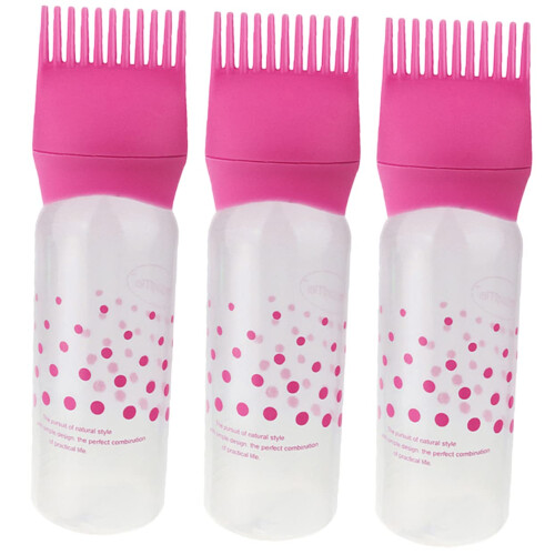 3pcs Hair Dye Applicator Bottle with Root Comb for Precise Application and Even Distribution Pink