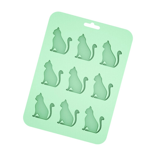 Flexible Tray Cats Shape Handmade Ice Cubes Molds-Green