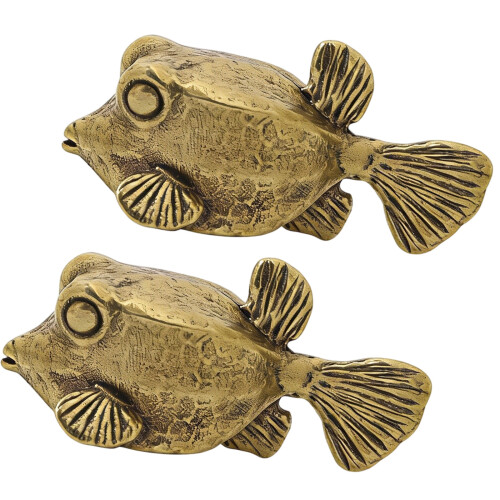 Multipurpose Brasses Tea Pet Sculpture Pufferfishes Office-2pcs