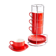 Better Insulation ceramics Coffee Cup Set 8OZ with Thick-Red