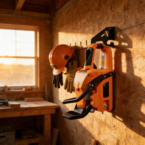 Space Saving Wall Holder for Chainsaws Offering Horizontal 1