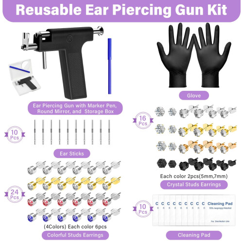 Professional Ear Piercing Gun Kit with Colorful Crystal Studs, Fast Trigger Tool for Home and Salon 1