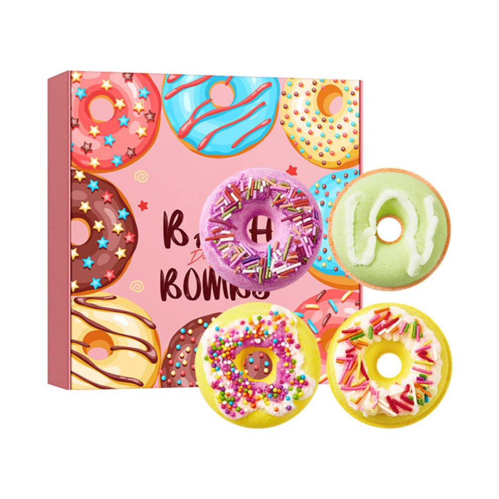 Organic Donut Bath Bomb Gift Set for Women, Natural Bubble Spa Bath Bombs in 4 Scents