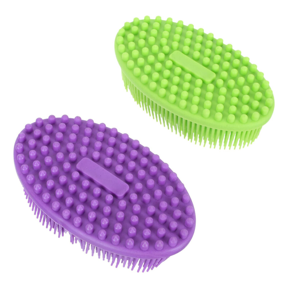 2pcs Silicone Bath Brush Exfoliating Body Scrubber with Ergonomic Grip and Scalp Pet Massager