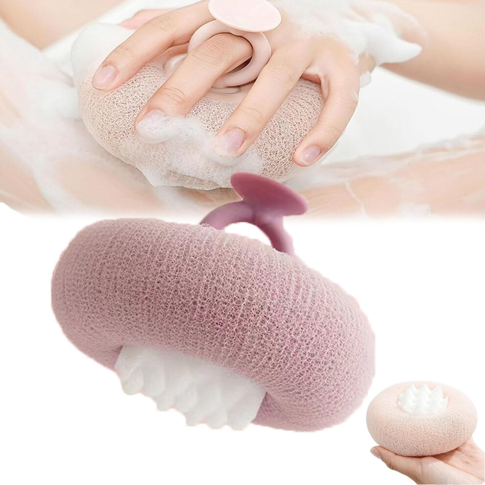 Purple 2In1 Sunflower Bath Sponge With Suction Cup, Soft Exfoliating Shower Scrubber For Gentle Cleansing,
