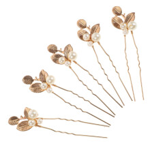 MERRYHAPY 5pcs Handmade Pearl and Leaf Bridal Hair Pins Vintage Wedding Hair Accessories for Elegant Updos