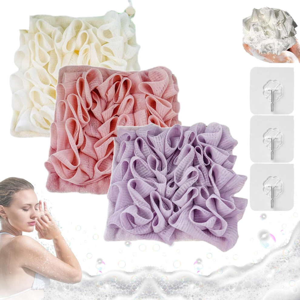 2in1 Bath Loofah Sponge and Exfoliating Washcloth Combo for Shower, Gentle Body Cleansing (3pcs)