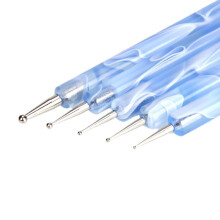 5pcs Blue Double Ended Nail Art Dotting Pen Set for Professional Manicure Pedicure Designs