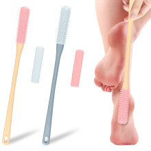 2 Pack Silicone Foot Scrubber with Long Handle, Shower Foot Cleaner for Women and Men, Gentle Exfoliating Brush