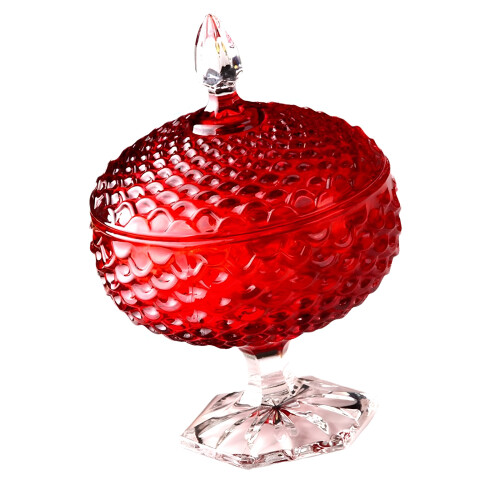 Multipurpose Red Thick Crystal Glass Jar With Lid For Small