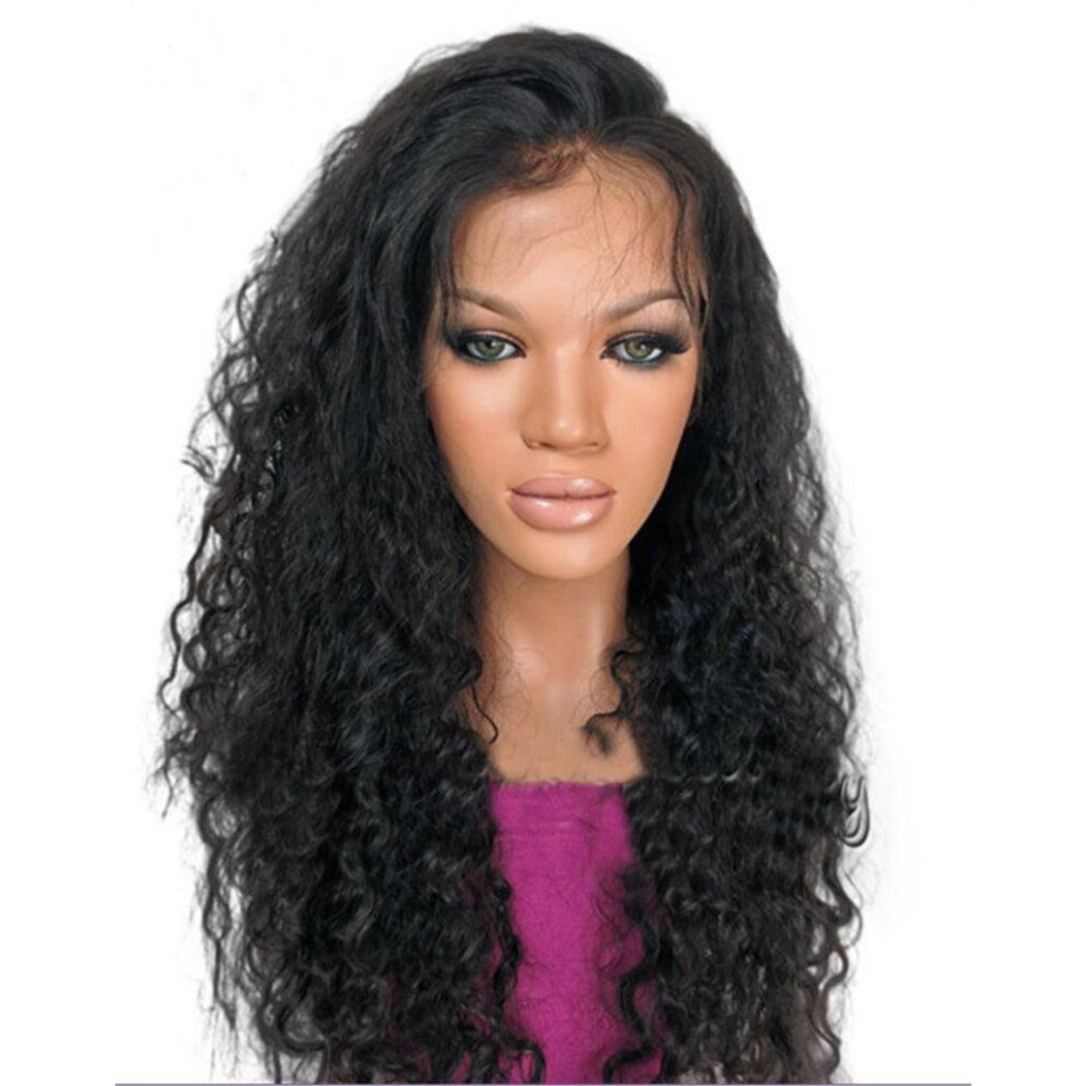 Unisex Black 16 Inch 1B Off Curly Human Hair Lace Front Wig With Baby Hair And Natural Lace Hairline