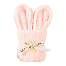 Premium Fabric Rabbit Towel With Embellished Trim Quick-Pink