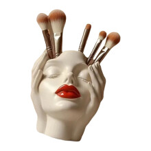 Fashionable Female Head Resin Cosmetic Brush Makeup Tool-B
