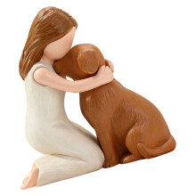 Harz-Figur, Mädchen, kuschelnder Hund, Statue, Zuhause,-Braun