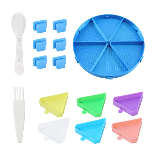 Ensemble d'outils de broderie de perles, plateau rond en-Bleu