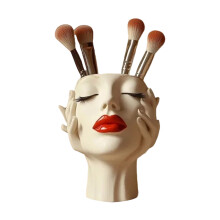Elegant Female Head Design Resin Makeup Brush Holder for-D
