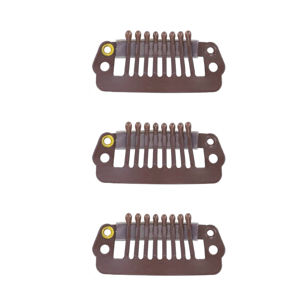 Unisex Brown 50Pcs Stainless Steel 8 Teeth Snap Comb Wig Clips 2.8Cm