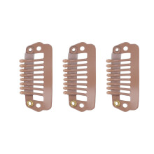 50pcs Stainless Steel 8 Teeth Snap Comb Wig Clips 2.8x1.4cm Light Brown