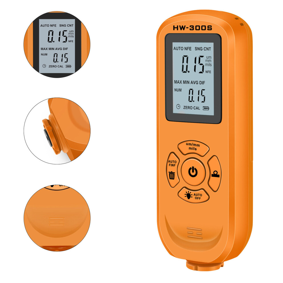 Digital Paint Thickness Gauge Hw-300S 2000Um Coating Depth Meter Orange 4991390266779