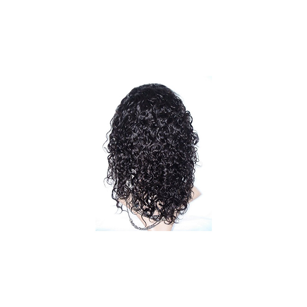 Unisex Black,Brown 12 Inch Kinky Curly Human Hair Lace Front Wig Malaysian Virgin Dark Brown #2 For Black Women