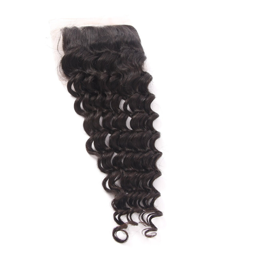 Unisex Brazilian Deep Wave Lace Closure 4X4 Swiss Lace 18 Inch Virgin Remy Human Hair Natural Hairline