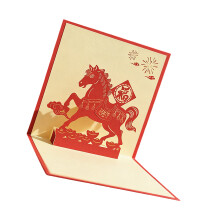 Chinese New Year Card Handmade Paper Carving Horse Holiday-1