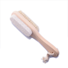 DualSided Foot Scrubber with Natural Pumice Stone and Soft Bristle Brush, Wooden Handle Callus Remover