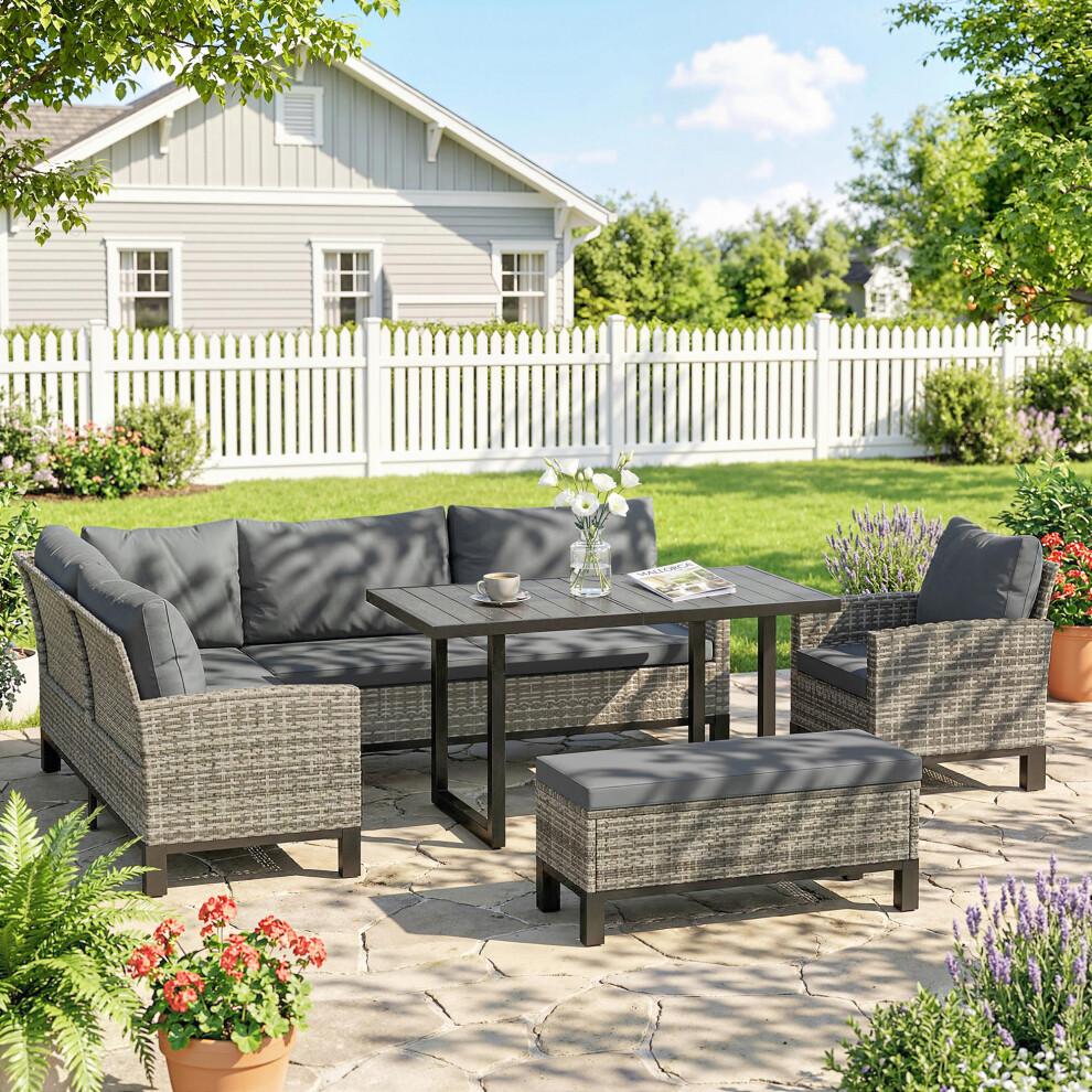 Outsunny Rattan Garden Furniture Sofa Set, Outdoor Dining Set For 9, Grey