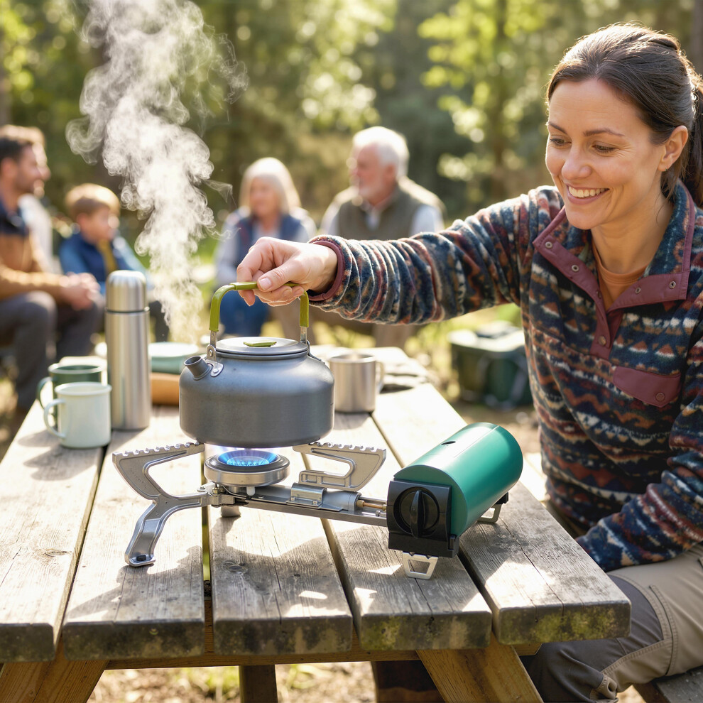 Outsunny Camping Stove With Safety Shut-Off, Piezo Ignition Gas Stove Green