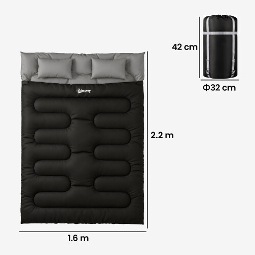 Outsunny Outsunny Double Sleeping Bag with 2 Pillows, 220 x 160cm Sleeping Bag Black 1