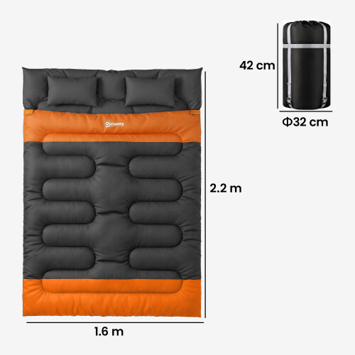 Outsunny Outsunny Double Sleeping Bag with 2 Pillows, 220 x 160cm Sleeping Bag 1