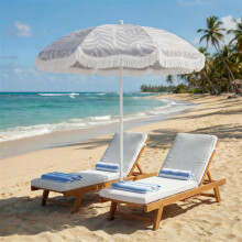 Outsunny 1.8 m Beach Umbrella Parasol with Sand Anchor, 30 Tilt, Light Grey