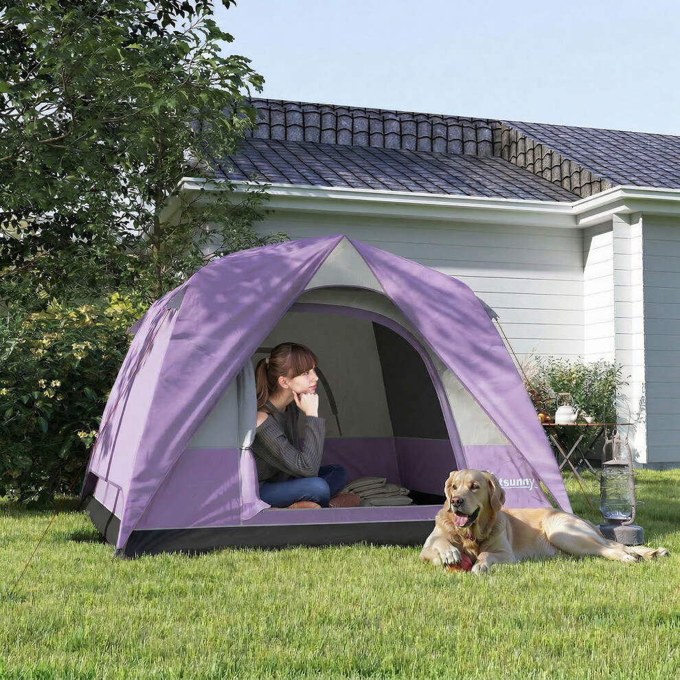 Outsunny 3-4 Person Camping Tent, Waterproof Tent, Purple