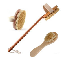Dry Body Brush with Detachable Long Handle, Natural Boar Bristles Exfoliating Brush Set for Face and Body