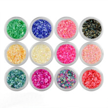 Crushed Shell Nail Glitter 12 Colors Set for Sparkle 3D Nail Art Decorations and DIY Manicure