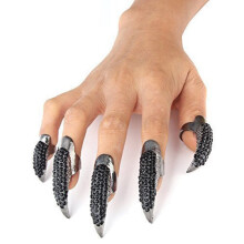 Set of 5 Retro Punk Eagle Claw Rings with Rhinestone Fingertip Claws for Halloween Cosplay