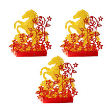 Elegant 3D Horse Greeting Card With Red and Gold Floral-3