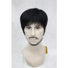 Men's Short Black Wig Heat Resistant Synthetic Fiber Natural Looking Adjustable Cap for Daily Wear
