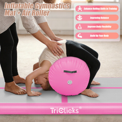 100*60cm Air Roller & 3M Inflatable Gymnastics Mat Pink 2