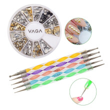 Nail Art Kit with 12Shape 3D Gold and Silver Metal Studs and 10Size Precision Dotting Tools