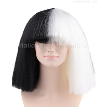 Black and White Synthetic Cosplay Wig for Halloween Parties with Wig Cap